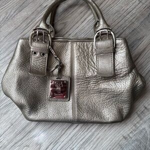 Tignanello Silver Satchel Bag with Textured Leather